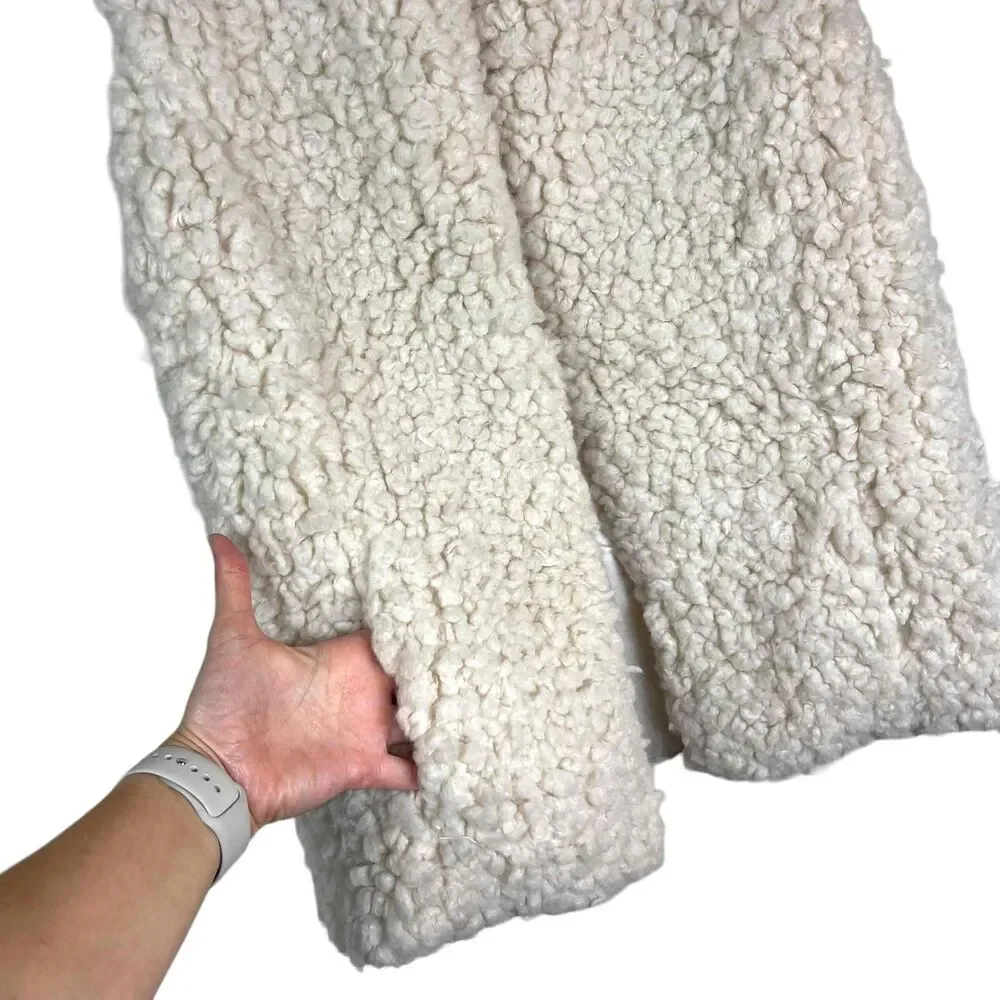 Garnet Hill Womens Beige Sleeveless Open Front Sherpa Teddy Bear Vest Size Small